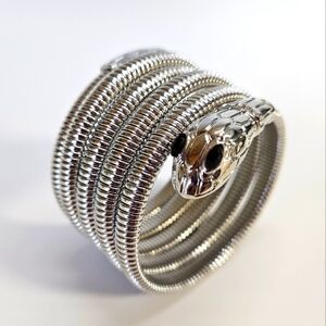 Unique Snake Wrap Around Coil Silver-Tone Rhinestone Bracelet